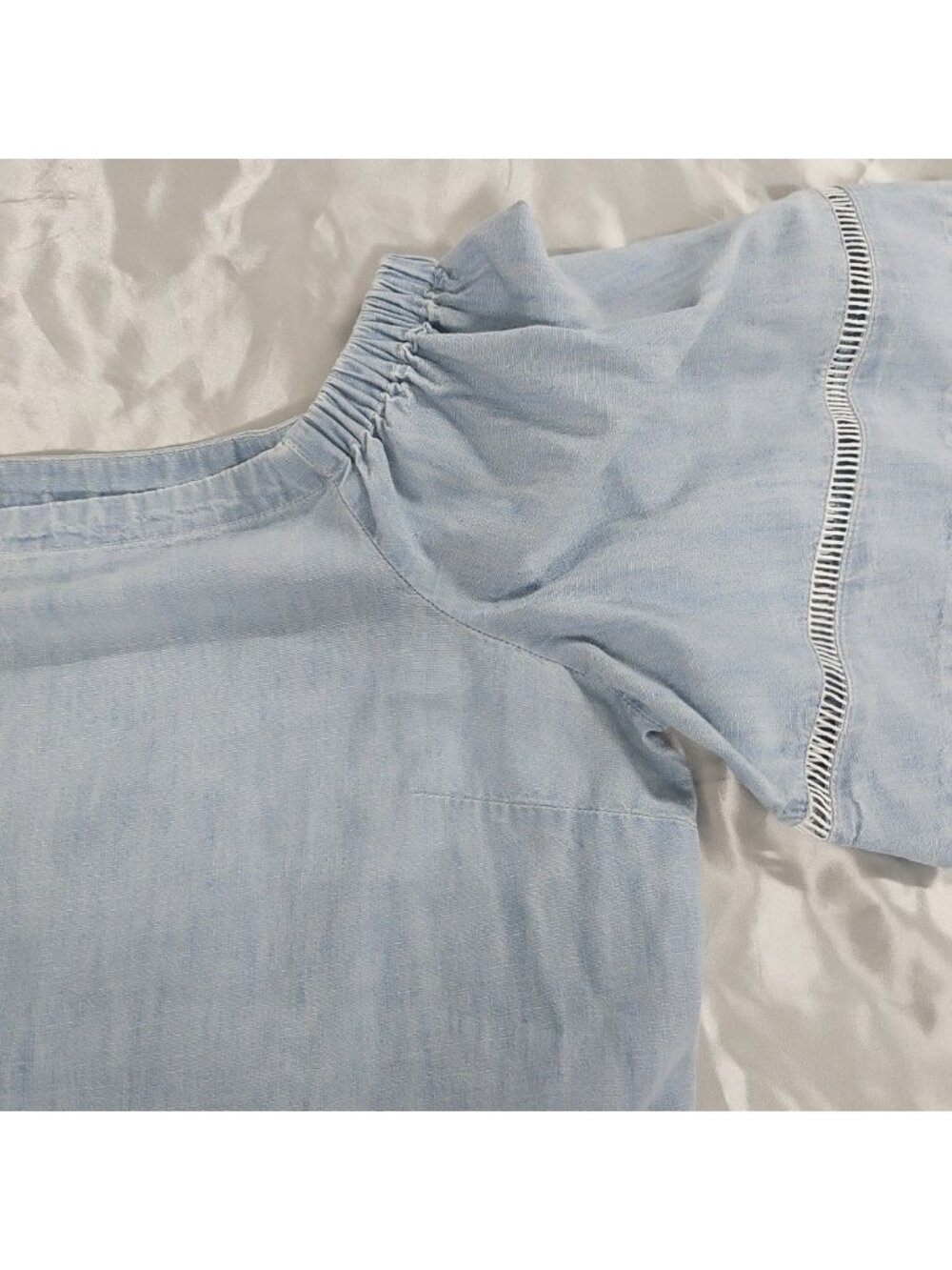 Lauren Ralph Lauren Blue Chambray Off Shoulder Flutter Sleeve Top Womens Medium - Picture 11 of 14